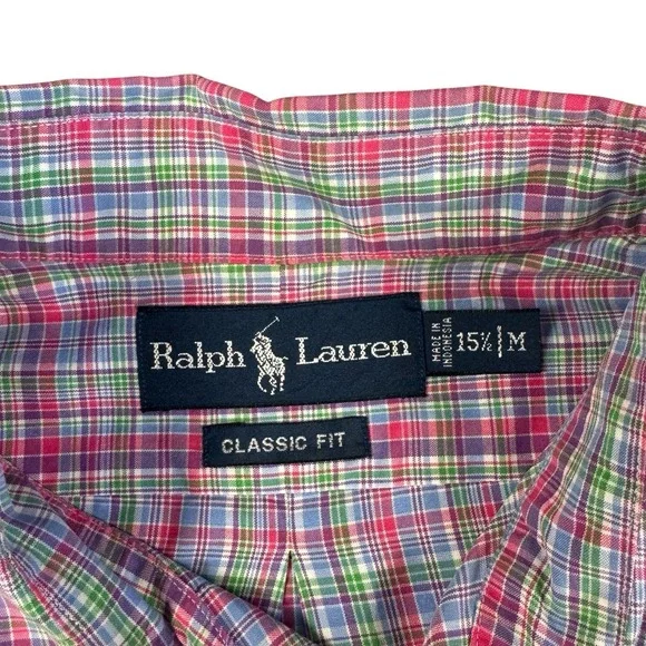 Polo Ralph Lauren Oxford Shirt Mens M Pink Plaid  Cotton Logo - Picture 2 of 7